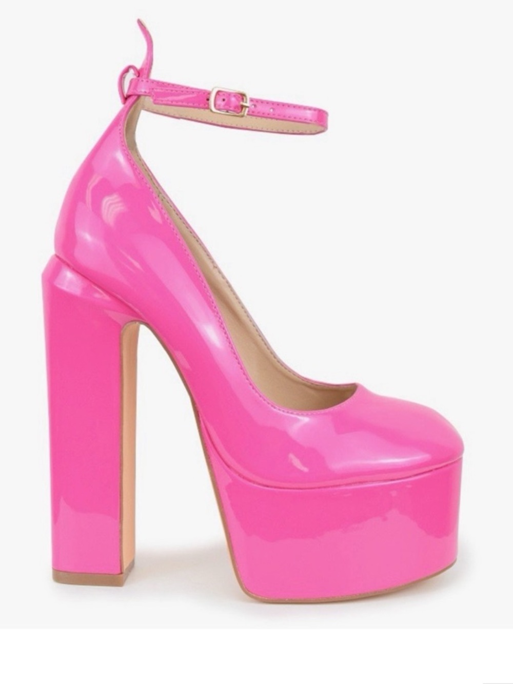 Berness Women's Hot Pink Patent Platform Ankle-Strap Pumps